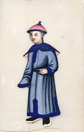 Une vitrine d'applique en bois, deux albums de peintures et un portrait sur papier de riz, 19/20&egrave;me
