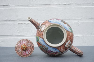 A rare Chinese famille rose rectangular 'Mandarin' teapot and cover, Qianlong