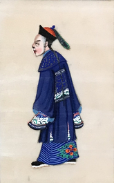 Une vitrine d'applique en bois, deux albums de peintures et un portrait sur papier de riz, 19/20&egrave;me