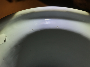 A Chinese monochrome powder blue rouleau vase, Kangxi