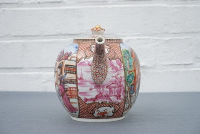 A rare Chinese famille rose rectangular 'Mandarin' teapot and cover, Qianlong