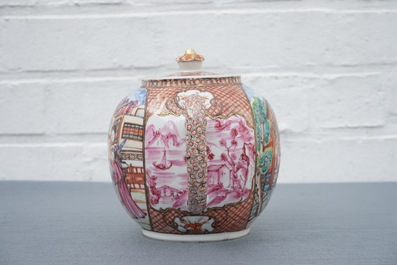 A rare Chinese famille rose rectangular 'Mandarin' teapot and cover, Qianlong