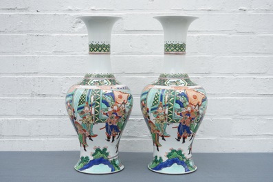 A pair of famille verte style warrior vases, Samson, Paris, 19th C.