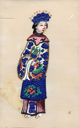 Une vitrine d'applique en bois, deux albums de peintures et un portrait sur papier de riz, 19/20&egrave;me