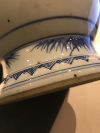 A Chinese blue, white and iron red vase with deer, 19/20th C.