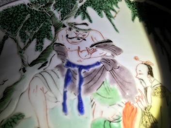 A large Chinese famille verte bowl with figures in a landscape, Kangxi