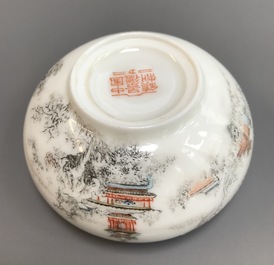 A small Chinese brush washer with a winter landscape, Republic, 20th C.