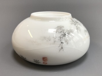 A small Chinese brush washer with a winter landscape, Republic, 20th C.