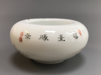 A small Chinese brush washer with a winter landscape, Republic, 20th C.