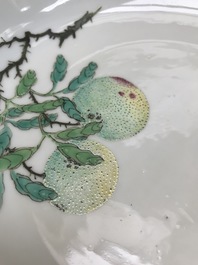 A Chinese famille rose 'sanduo' plate, Yongzheng mark, 20th C.