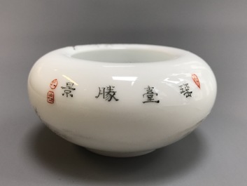 A small Chinese brush washer with a winter landscape, Republic, 20th C.