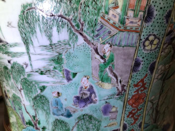 A large Chinese famille verte vase and cover with figures in fluvial landscapes, Kangxi