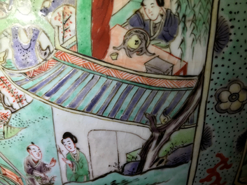 A large Chinese famille verte vase and cover with figures in fluvial landscapes, Kangxi