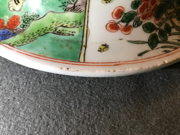 A large Chinese famille verte vase and cover with figures in fluvial landscapes, Kangxi