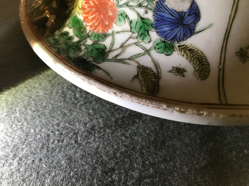 A large Chinese famille verte vase and cover with figures in fluvial landscapes, Kangxi
