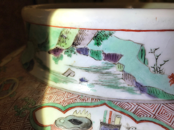 A large Chinese famille verte vase and cover with figures in fluvial landscapes, Kangxi