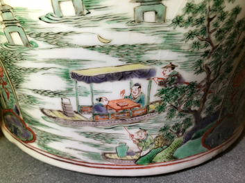 A large Chinese famille verte vase and cover with figures in fluvial landscapes, Kangxi
