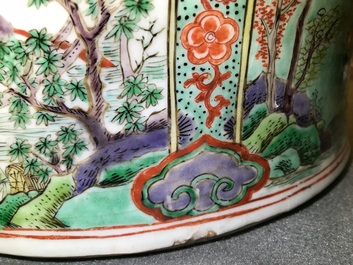 A large Chinese famille verte vase and cover with figures in fluvial landscapes, Kangxi