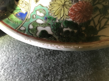 A large Chinese famille verte vase and cover with figures in fluvial landscapes, Kangxi