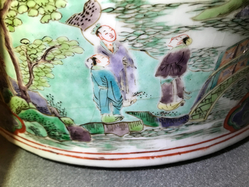 A large Chinese famille verte vase and cover with figures in fluvial landscapes, Kangxi