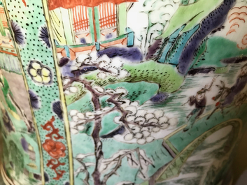 A large Chinese famille verte vase and cover with figures in fluvial landscapes, Kangxi