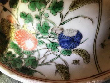 A large Chinese famille verte vase and cover with figures in fluvial landscapes, Kangxi