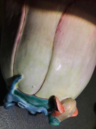 A large Chinese famille rose magnolia-shaped cup on stand, Yongzheng
