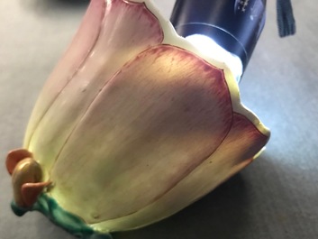 A large Chinese famille rose magnolia-shaped cup on stand, Yongzheng