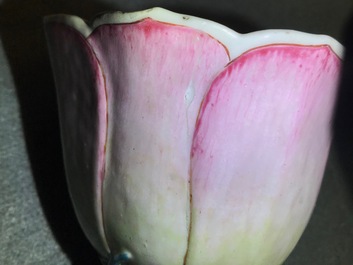 A large Chinese famille rose magnolia-shaped cup on stand, Yongzheng