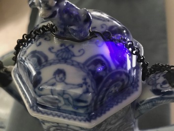 A rare Chinese blue and white "Europa and the bull" coffee pot, Kangxi