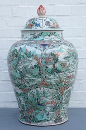 A large Chinese famille verte vase and cover with figures in fluvial landscapes, Kangxi