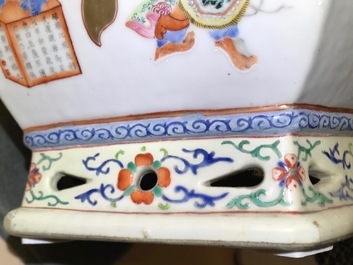 A Chinese famille rose Wu Shuang Pu jardini&egrave;re on stand, 19th C.