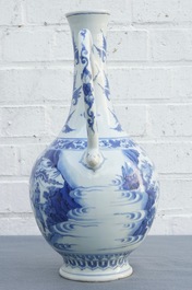 Een Chinese blauwwitte kan met figuratief decor rondom, Transitie periode