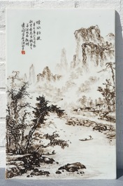 A large Chinese qianjiang cai landscape plaque, 20th C.