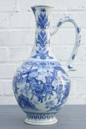 Een Chinese blauwwitte kan met figuratief decor rondom, Transitie periode