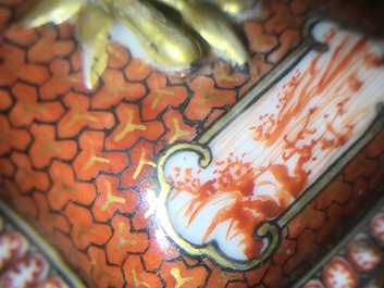 A rare Chinese famille rose rectangular 'Mandarin' teapot and cover, Qianlong