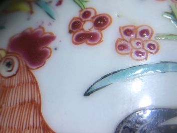 A Chinese famille rose teapot with roosters, Yongzheng