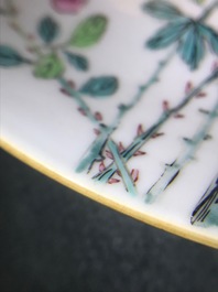 A fine Chinese famille rose plate with floral design, ex-coll. August the Strong, Yongzheng/Qianlong