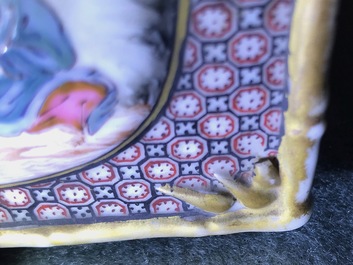 A rare Chinese famille rose rectangular 'Mandarin' teapot and cover, Qianlong