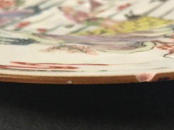 A fine Chinese famille rose dish with figures on a river, Yongzheng/Qianlong