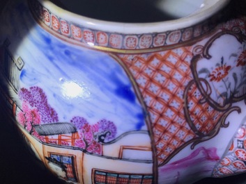 A rare Chinese famille rose rectangular 'Mandarin' teapot and cover, Qianlong