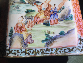 A Chinese Canton enamel tea caddy and cover, Qing