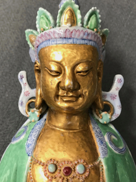 A Chinese parcel-gilt famille rose model of Buddha, 19th C.