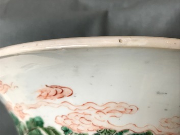 A large Chinese famille verte phoenix-tail vase with figurative design around, Kangxi