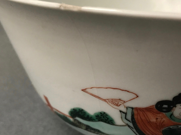 Een paar Chinese famille verte kommen met olifanten, 19e eeuw