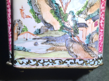 Une bo&icirc;te &agrave; th&eacute; et son couvercle en &eacute;maux de Canton, Qing
