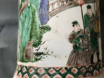 A large Chinese famille verte phoenix-tail vase with figurative design around, Kangxi
