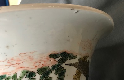 A large Chinese famille verte phoenix-tail vase with figurative design around, Kangxi