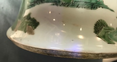 A large Chinese famille verte phoenix-tail vase with figurative design around, Kangxi