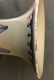 A large Chinese blue and white vase with a lady and calligraphy, 19th C.